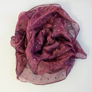 St. John Vintage 90's Burgundy Sheer Silk Rectangular Scarf Sparkly Glitter